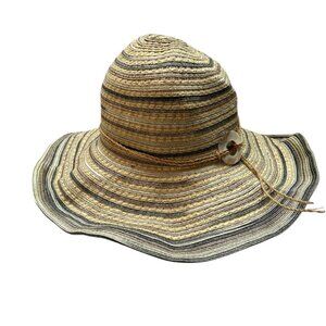 kyi kyi canada neutrals striped straw sun hat shell adorned